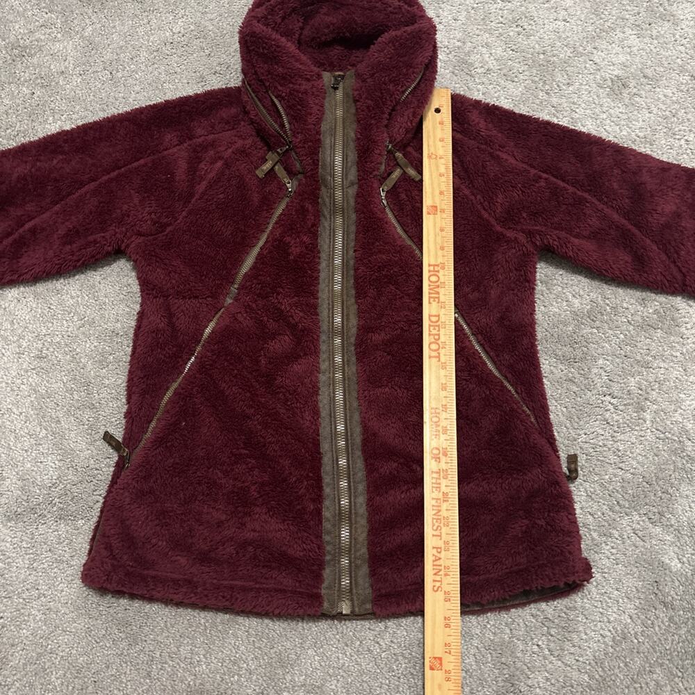 KUHL Women’s Large Flight Jacket Full Zip Hooded Sherpa Red Brown Trim - Picture 4 of 5